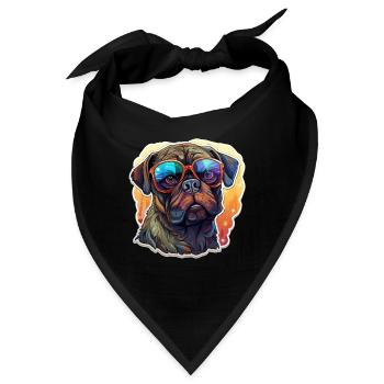 Mops Retro Farben vintage mit Sonnenbrille - Bandana - Schwarz - Vorne
