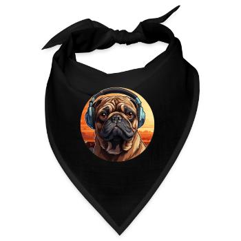 Mops mit Kopfhörer - Bandana - Schwarz - Vorne