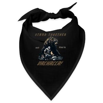 Wikinger mit Bär „Dine in Valhalla!“ - Bandana - Schwarz - Vorne