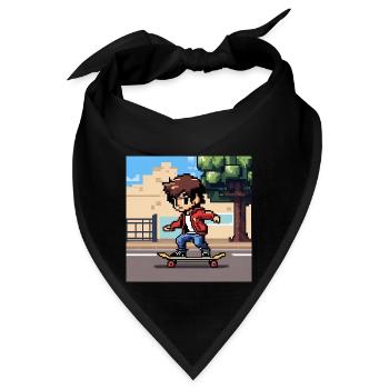 Ein junger Mensch fährt Skateboard in Pixelkunst - Bandana - Schwarz - Vorne