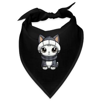 Katze Winter Tier Niedlich Comic - Bandana - Schwarz - Vorne