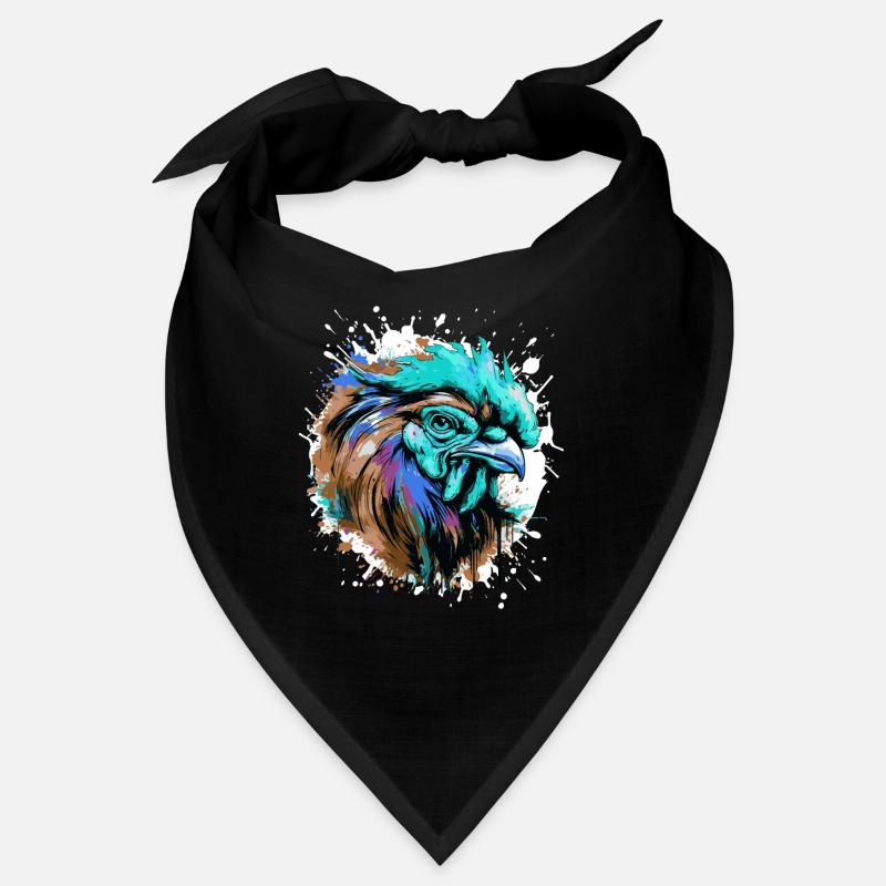 Rooster Head Portrait Colorful Bandana