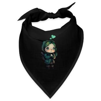Süßes Anime Chibi Mädchen mit Herzen - Bandana - Schwarz - Vorne