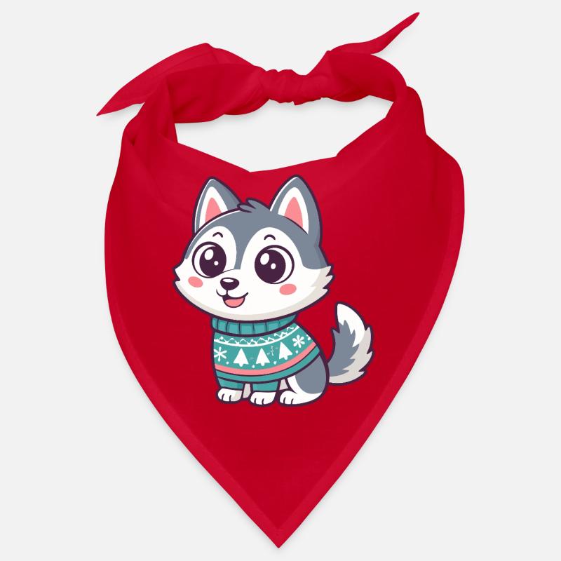 Winter Husky in einem festlichen Pullover Bandana