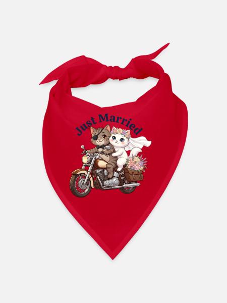 Just Married Katzen auf Motorrad - Bandana - Rot - Vorne