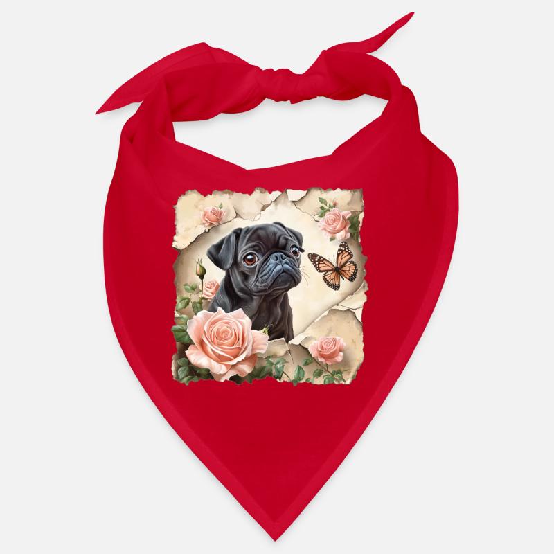 Schwarzer Mops mit Schmetterling Bandana