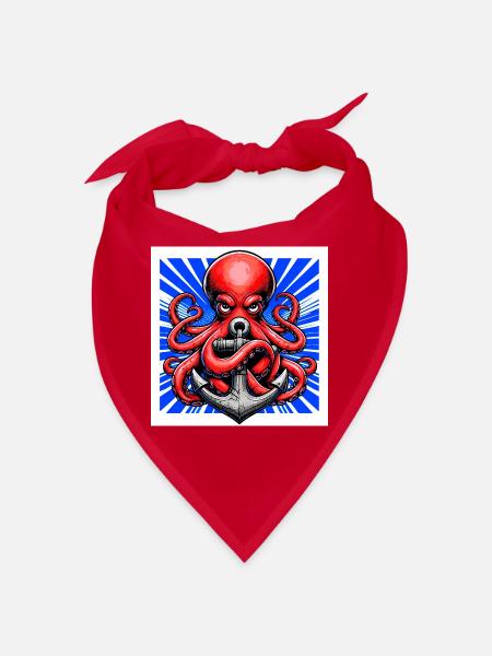 Oktopus umarmt einen Anker - Bandana - Rot - Vorne