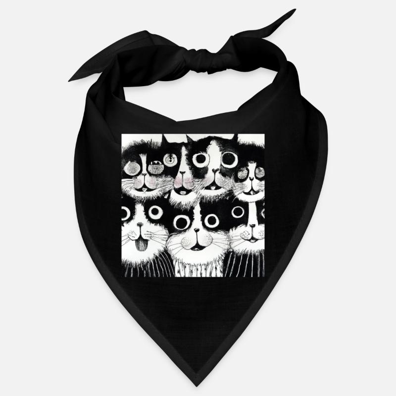 Chats noirs et blancs souriants, illustration Bandana