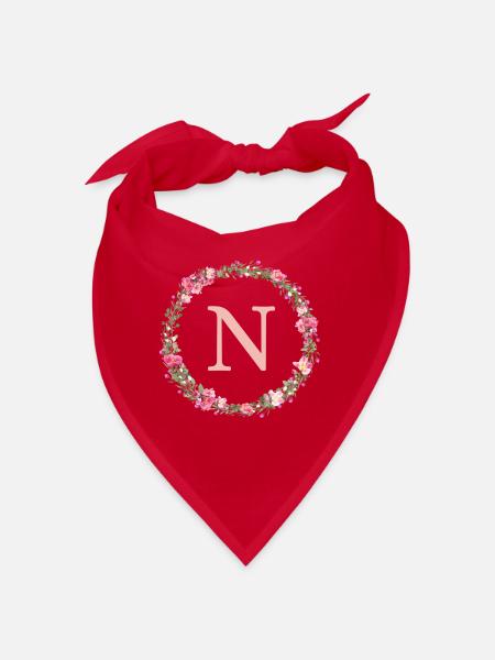 N Monogramm, Blumen-Kranz, personalisierbar - Bandana - Rot - Vorne
