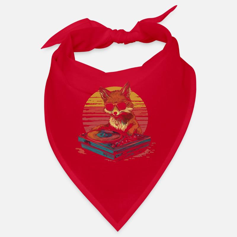 Fuchs mit Sonnenbrille als DJ am Turntable Bandana