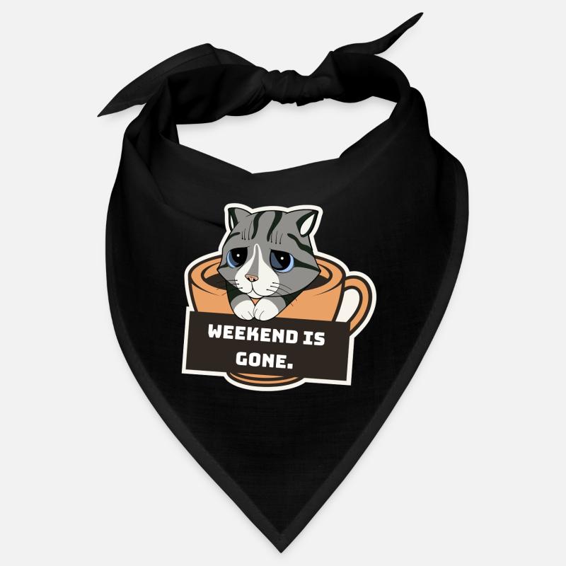 Chaton triste avec tasse à café et signe de week-end Bandana