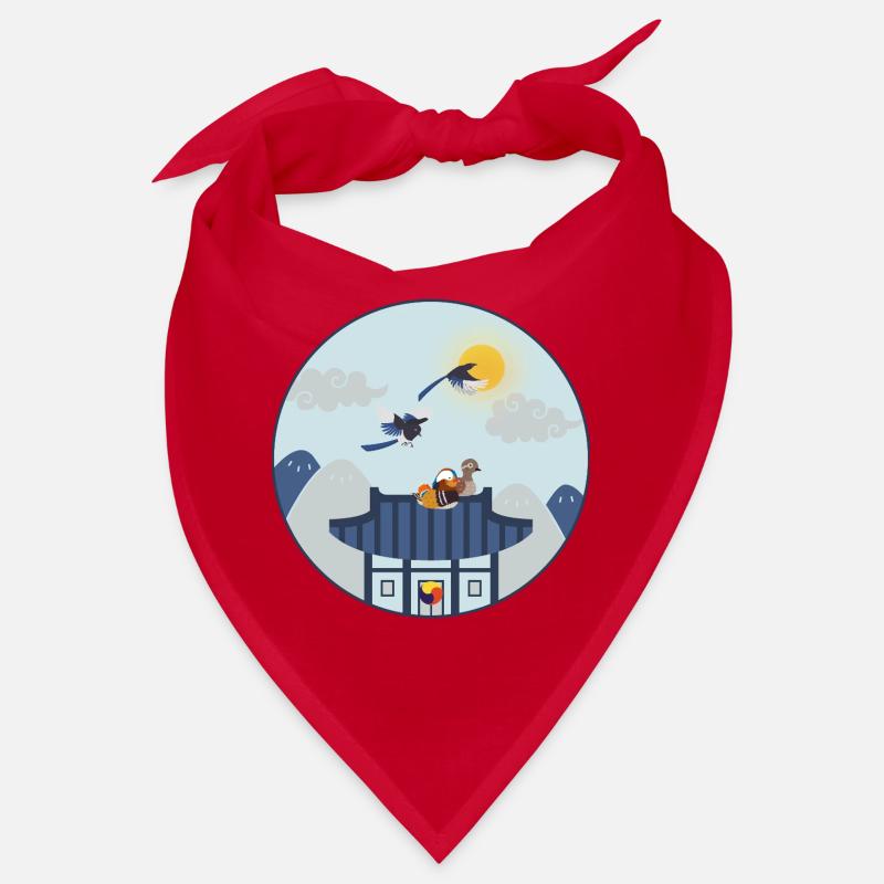 Maison coréenne avec des oiseaux – Design traditionnel Bandana