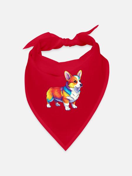 Buntes Corgi-Hund-Regenbogen-Pop-Art-Aquarell - Bandana - Rot - Vorne