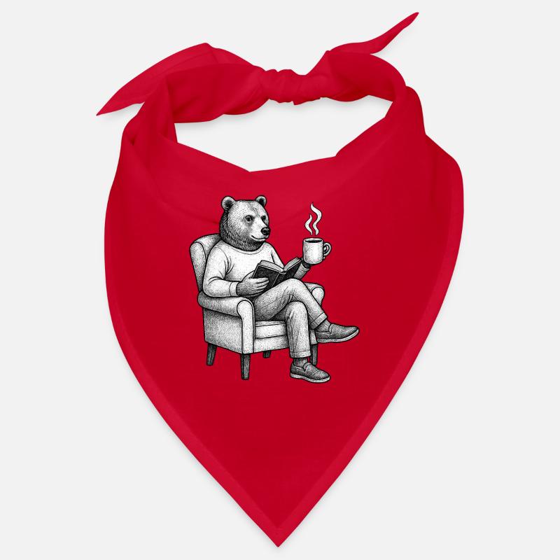 Bärenleser mit Buch und Tasse - Bandana - Rot