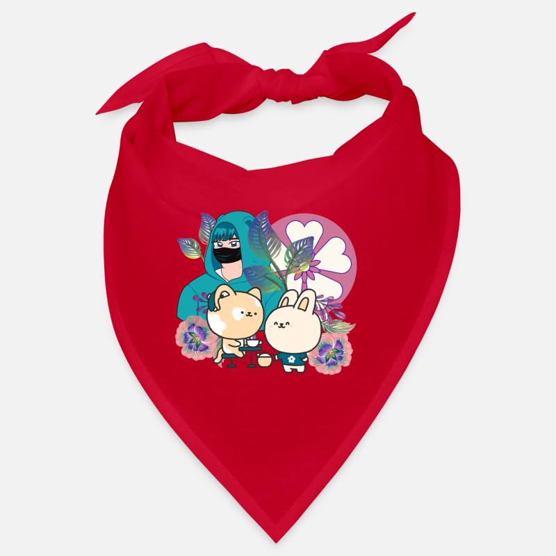 Anime-Gruppe in Maske mit Cochlear-Implantat-Kunst Bandana
