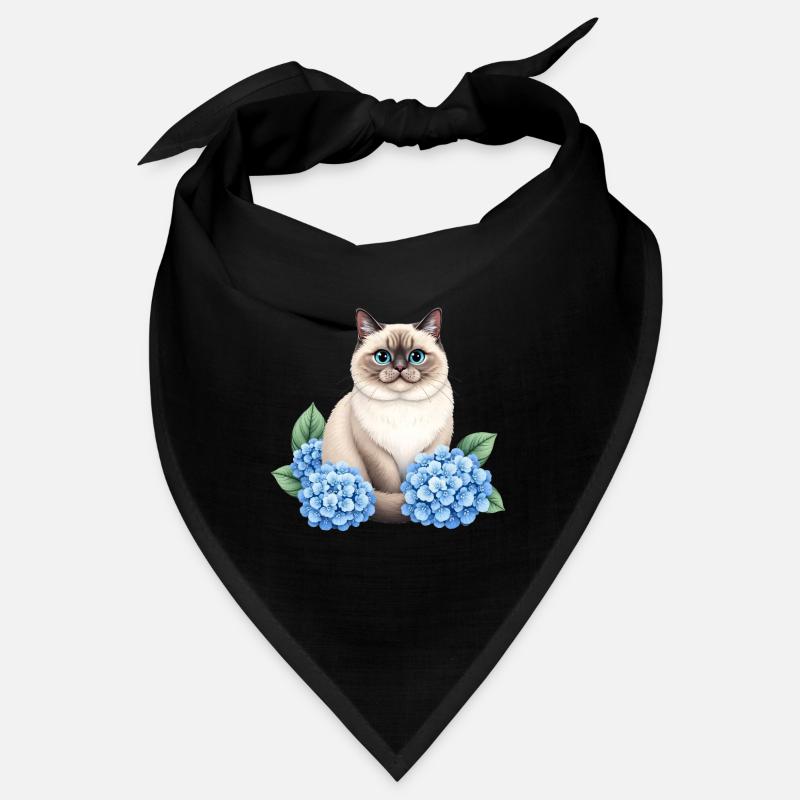 Cute Ragdoll Cat with Blue Hydrangeas Bandana