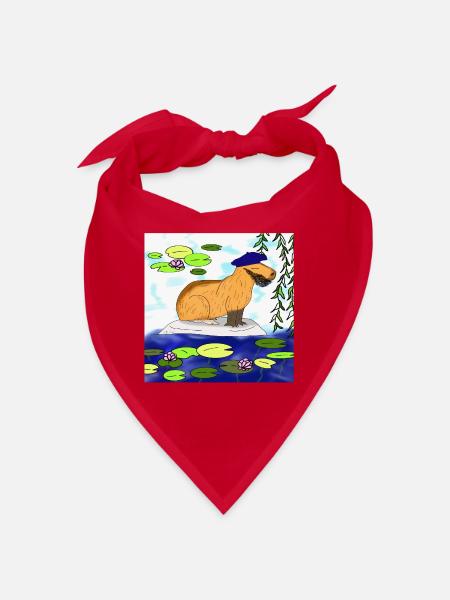 Capybara im Seerosen Teich - Bandana - Rot - Vorne