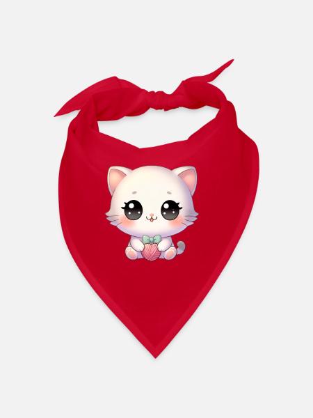 Kawaii Chibi Katze - Bandana - Rot - Vorne