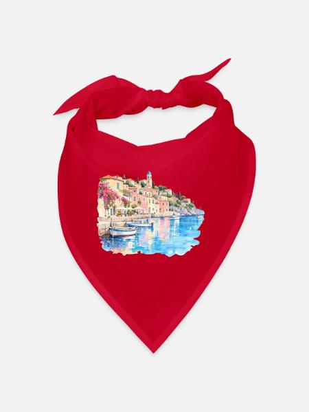 Mediterranes Hafenviertel Aquarell - Bandana - Rot - Vorne