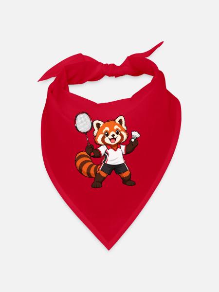 Badminton Red Panda mit Schläger und Federhahn - Bandana - Rot - Vorne