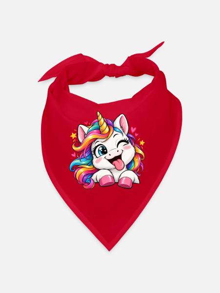 Fröhliches Regenbogen-Einhorn - Bandana - Rot - Vorne
