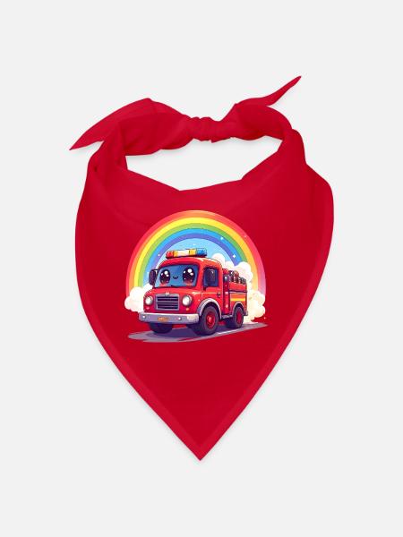 Kawaii Feuerwehr mit Regenbogen und Rauch Shirt - Bandana - Rot - Vorne