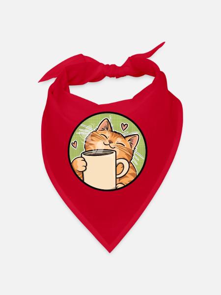 Cozy Cat Coffee Heart Illustration - Bandana - Rot - Vorne