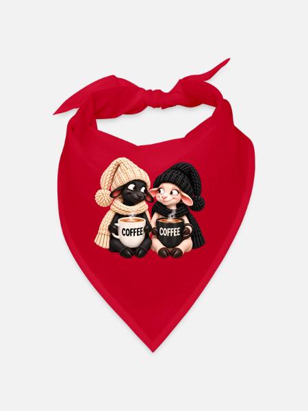 Schwarz-Weiß Schaf mit Kaffee - Bandana - Rot - Vorne