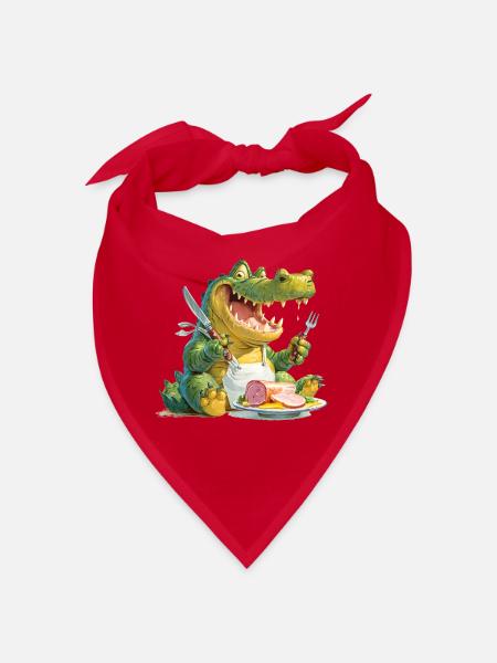 Alligator mit Filet auf dem Teller - Bandana - Rot - Vorne