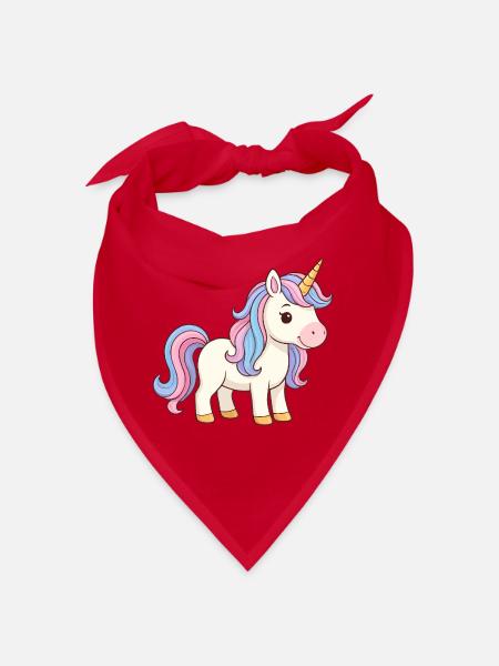 Pastellfarbenes Einhorn mit Regenbogenschopf - Bandana - Rot - Vorne