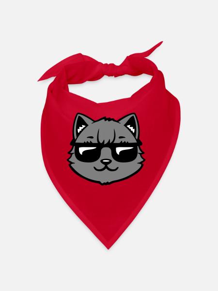Katze Graue Sonnenbrille Cool Lässig Style Blick - Bandana - Rot - Vorne