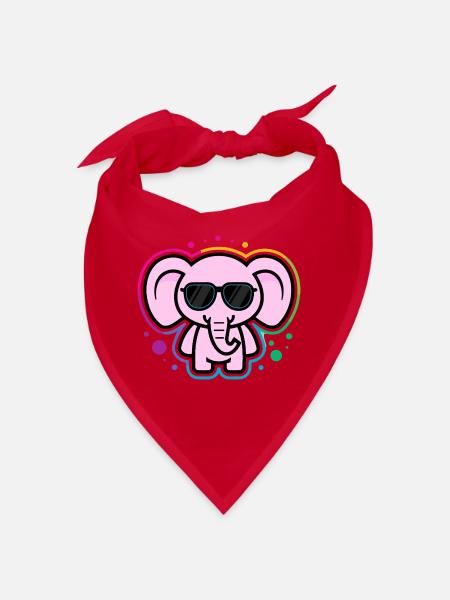 Rosa Elefant mit Brille - Bandana - Rot - Vorne