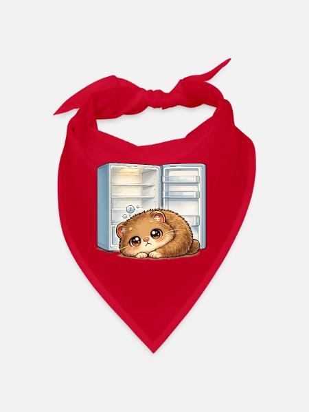 Kleine Katze vor offenem Kühlschrank - Bandana - Rot - Vorne