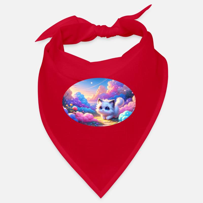 Un chat d’anime mignon dans un jardin de nuages coloré Bandana