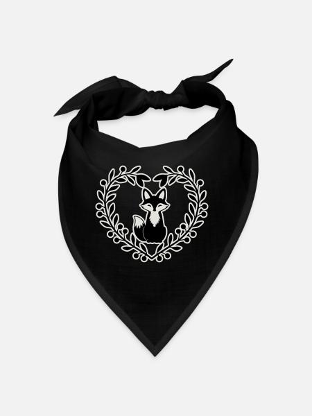 Niedlicher Fuchs im Blätterkranz – Handgezeichnete - Bandana - Schwarz - Vorne