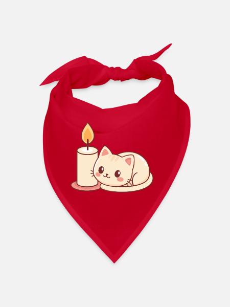 Süße Katze und helle Kerze - Bandana - Rot - Vorne