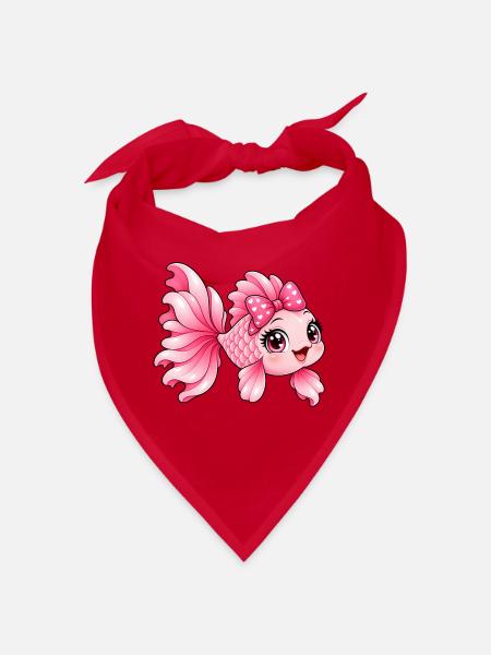 Kawaii Pink Fish mit Schleife und Herzen - Bandana - Rot - Vorne