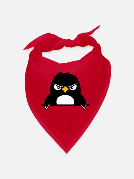 Pinguin Guckt Ernst Böse Gefährlich hinter Mauer - Bandana - Rot - Vorne
