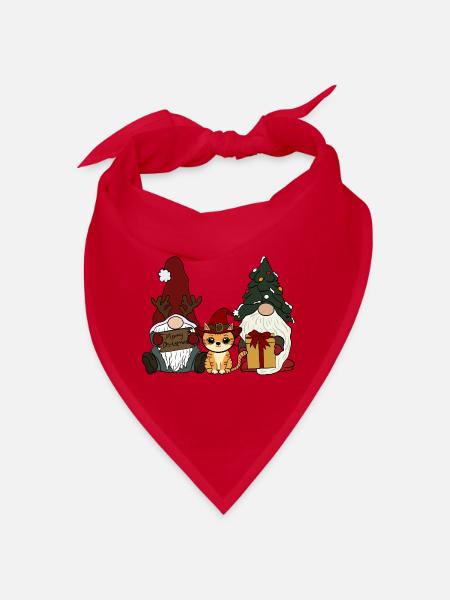Katze mit Wichtel  - Bandana - Rot - Vorne