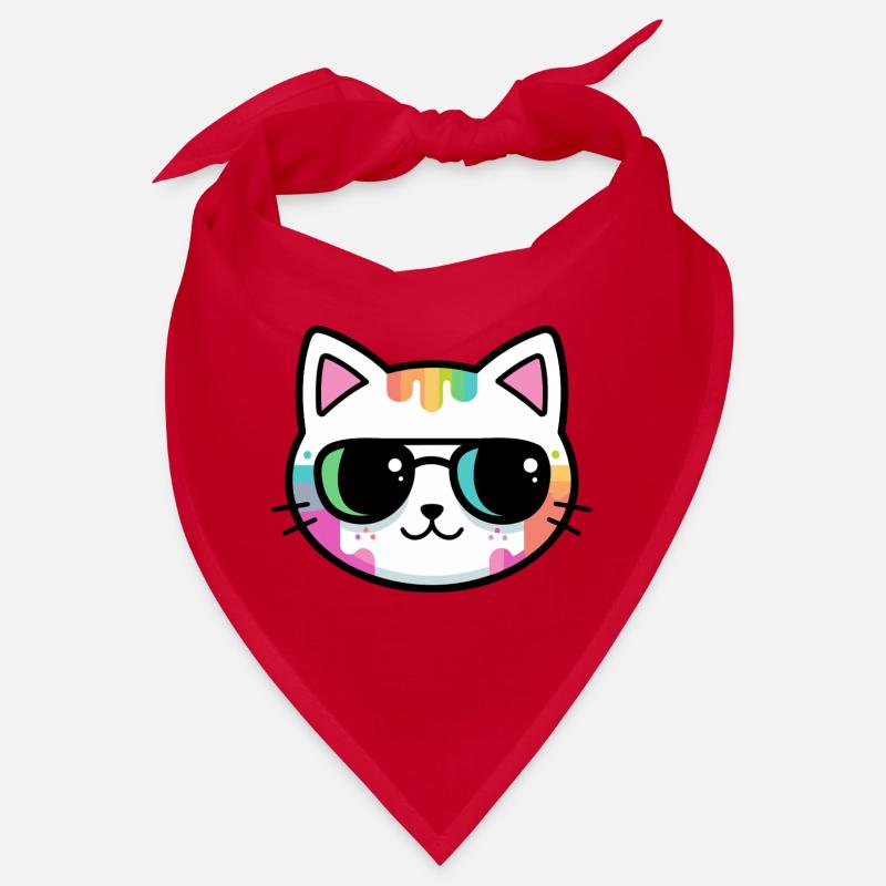 Rainbow Minimalist Cat Black Glasses Bandana