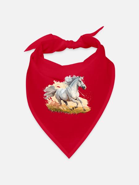 Aquarellpferd im Sprung über Weide - Bandana - Rot - Vorne