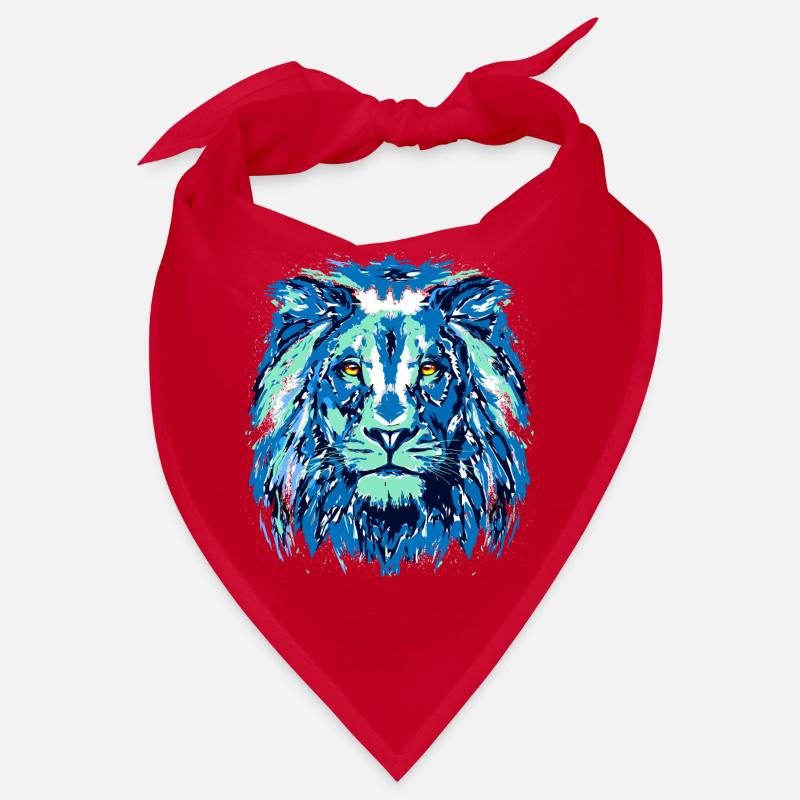 Blauer Löwe - Löwenkopf - Sternzeichen Löwe - Bandana - Rot