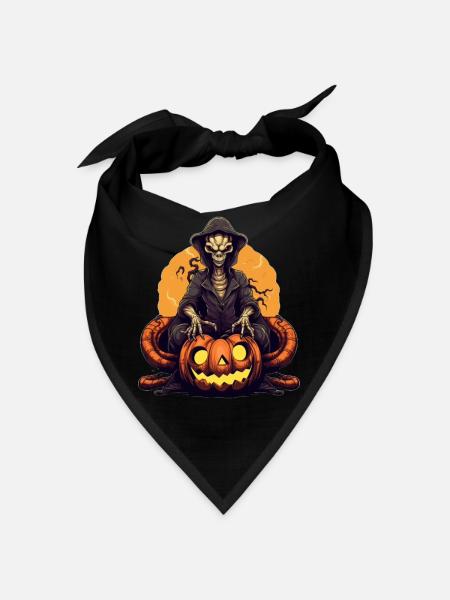 Gruseliger Kürbisbösewicht mit Skelett-Held - Bandana - Schwarz - Vorne