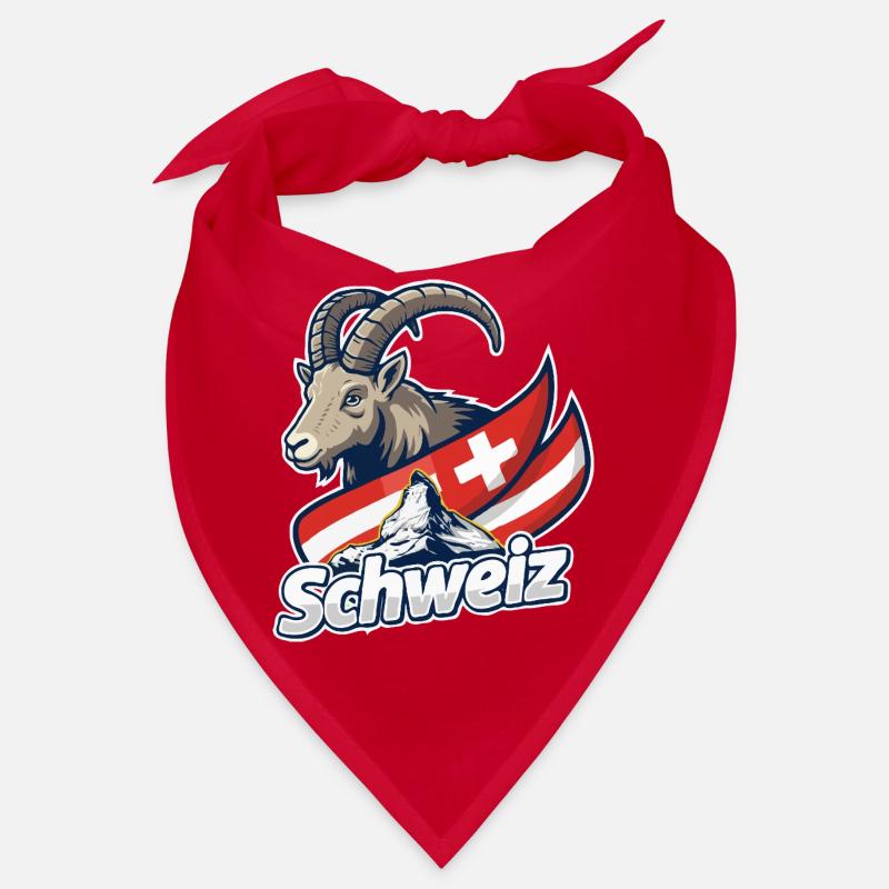 Alpensteinbock mit Schweizer Flagge - Bandana - Rot