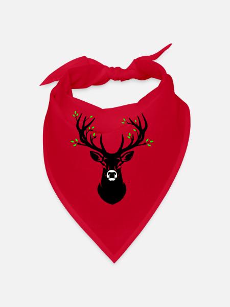 Hirschkopf Geweih Blätter Natur - Bandana - Rot - Vorne