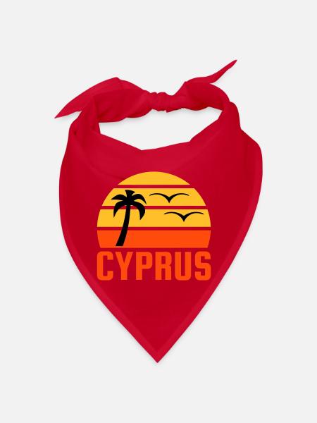 Cyprus (Halbsonne, Palme, zwei Vögel) - Bandana - Rot - Vorne