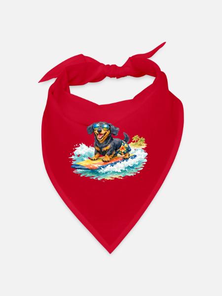 Dackel surft in der Sonne - Bandana - Rot - Vorne