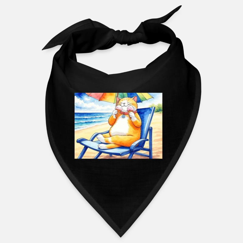 Katze am Strand mit Eiscreme Bandana