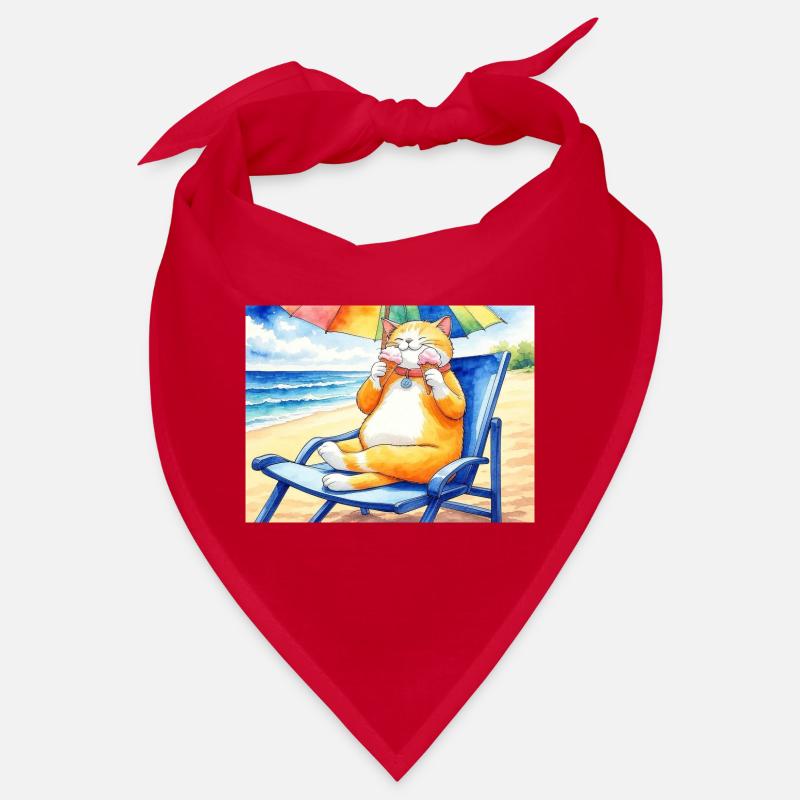 Chat sur la plage avec une glace - Bandana - rouge