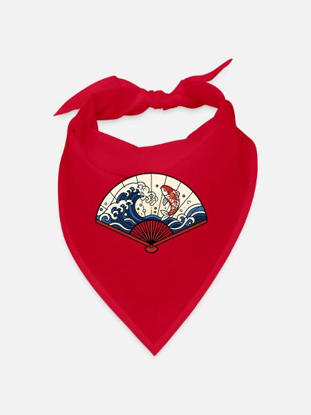 Japanischer Fächer Wellen Koi Fisch Vektor Shirt - Bandana - Rot - Vorne